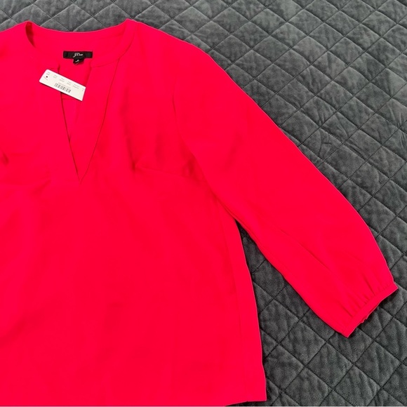 J. Crew Top Women Small Hot Pink 3/4 Sleeve Blouse Crepe V Neck GG - Picture 5 of 9